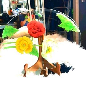 Vintage Glass Floral‎ Serving Platter 15 Wx12 L